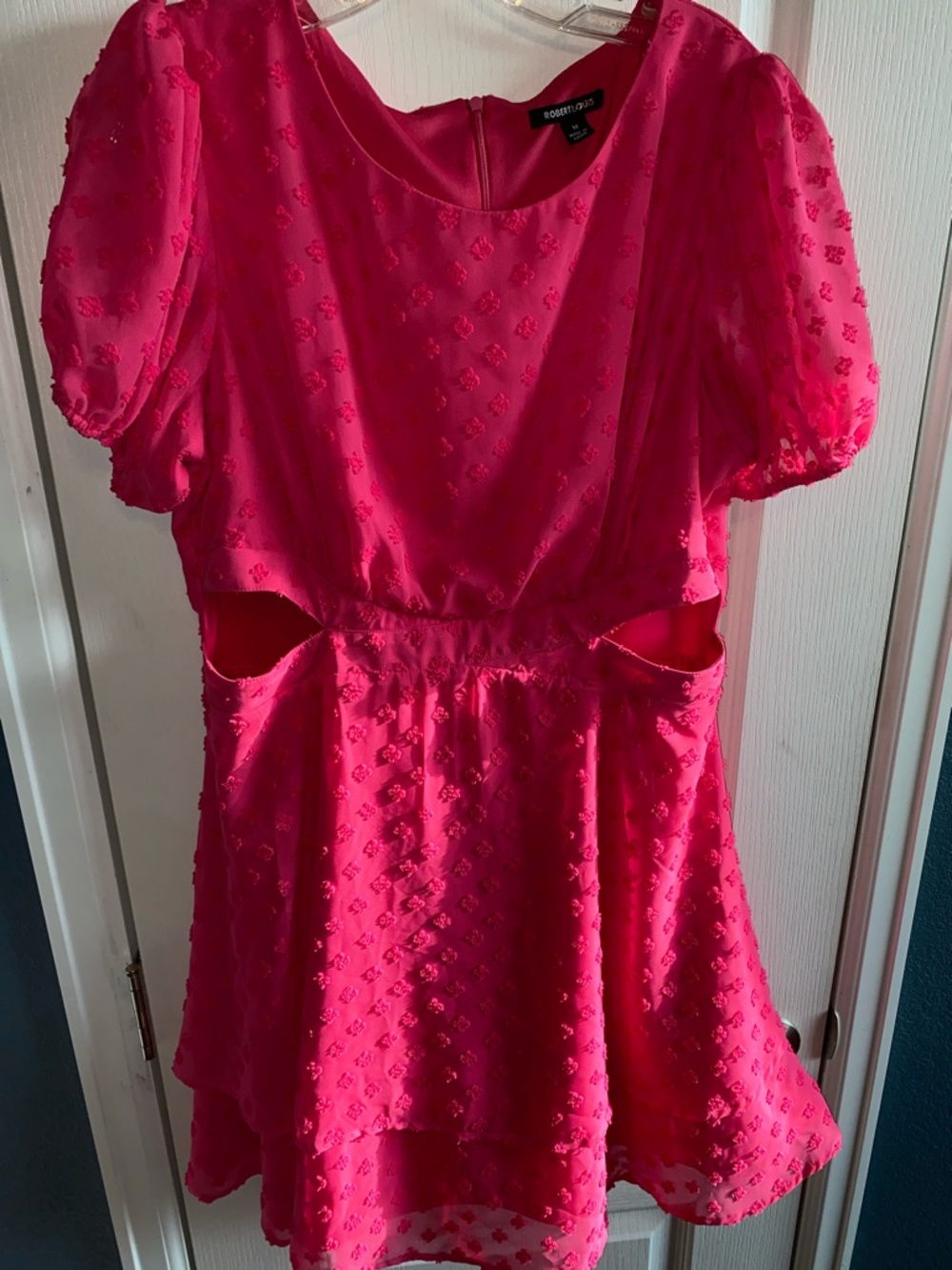 Robert Louis Bright Pink Puff-Sleeve Cutout Dress